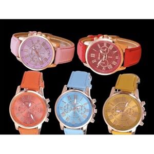 Lot of 5 Womens Geneva Faux Leather Band Quartz Movement Watch